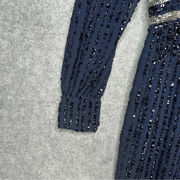 Mac Duggal Sequin Long Sleeve Midi Cocktail Dress in Midnight Blue. Sz: 14 - Picture 12 of 16